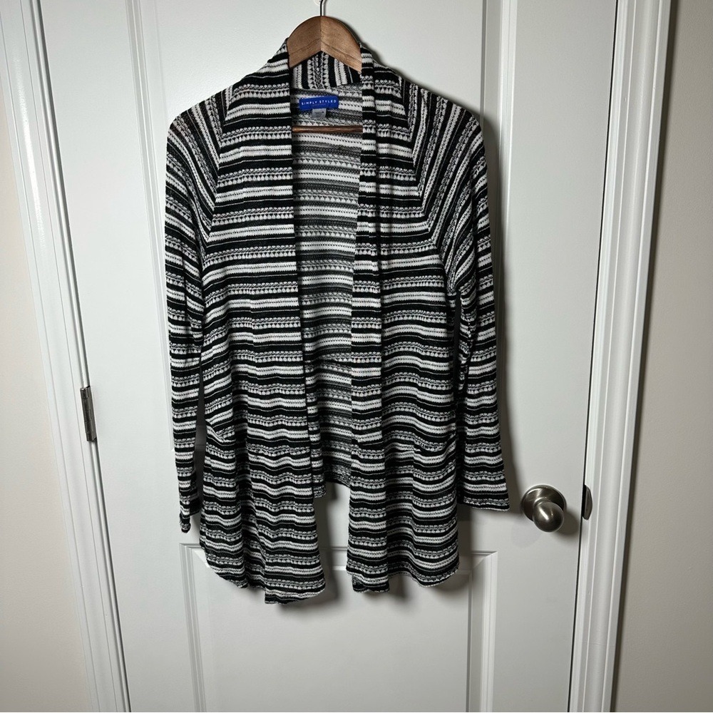 Simply Styled Womens Black White Striped Open Front Cardigan Sweater XL